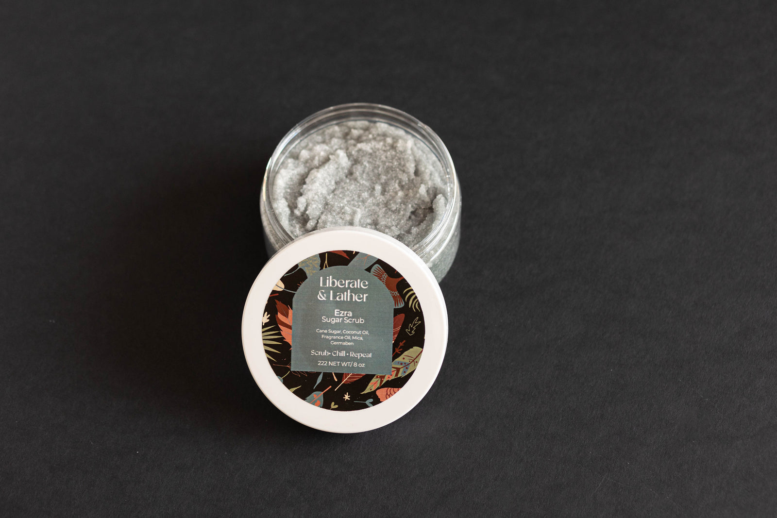Sugar scrub that is made with coconut oil.  Used to exfoliate the skin.