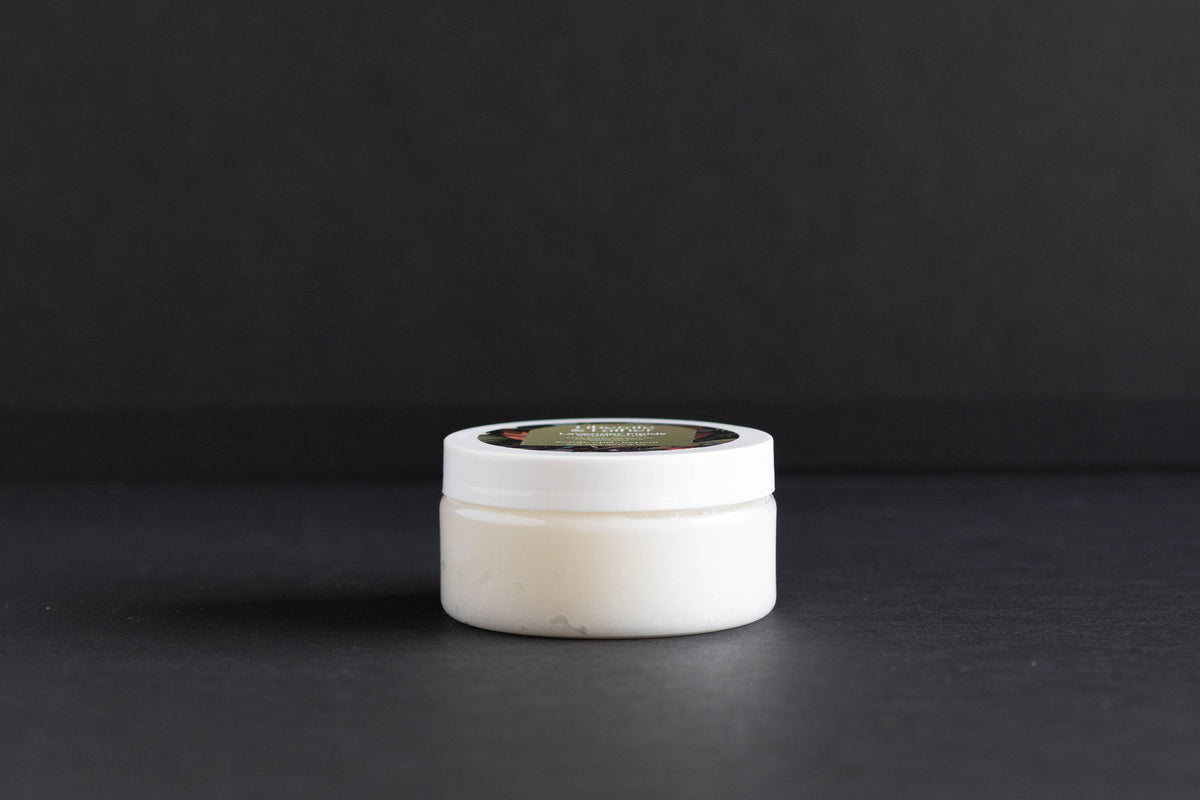 side view of an 8oz jar of sugar scrub with lavender fragrance oil